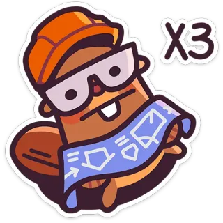 🤷‍♀️ X3 castoro, costruzione, progetto, cartone animato, adesivo telegram sticker