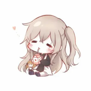 🥺 anime, cute, cartoon, kawaii, chibi, girl, heart, drink, doll telegram sticker