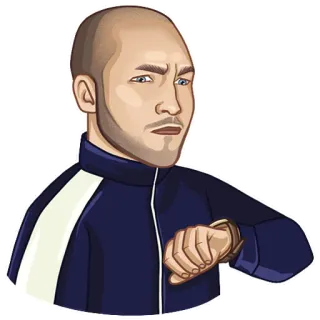 🤨 homme, regarde montre, survêtement, dessin animé, portrait telegram sticker