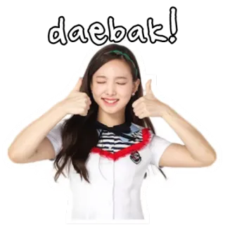 👍 daebak! coreano, polegar para cima, positivo, menina, daebak, adesivo whatsapp sticker