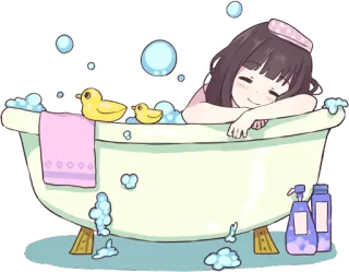 ☺️ bath, cute, duck, bubbles, relaxing, kawaii, cartoon telegram sticker