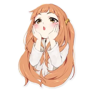 😲 anime girl, cute, blush, long hair, cartoon, manga, kawaii telegram sticker