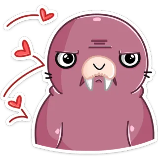 ❤️ morsa, dibujo animado, animal, lindo, pegatina, personaje telegram sticker