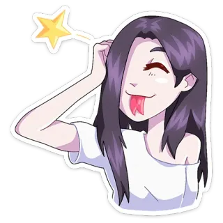 😛 desenho animado, menina, fofo, adesivo, língua, estrela, magia, pose telegram sticker
