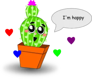 😊 I'm happy кактус, счастливый, растение, мультфильм, сердечки, милый whatsapp sticker