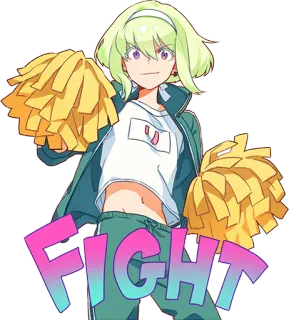 🥳 FIGHT cheerleader, fight, pom poms, anime, manga, cartoon telegram sticker