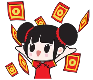 💸 Chinesisches Neujahr, rote Umschläge, Mädchen, Cartoon, Feier telegram sticker