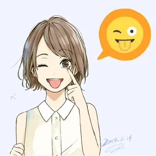 😜 anime girl, wink, tongue out, emoji, cartoon, illustration, cute telegram sticker