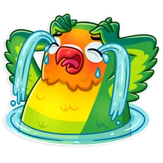 😭 울음, 슬픈, 새, 앵무새, 감정적인, 만화 telegram sticker