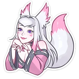 😍 狐娘, 动漫少女, 兽耳, 狐狸耳朵, 白发, 幻想, 女孩 telegram sticker