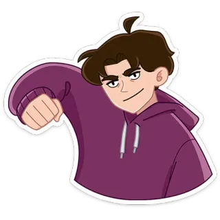 👊 การ์ตูน, เด็กผู้ชาย, เสื้อมีฮู้ด, สีม่วง, โกรธ, กำปั้น telegram sticker