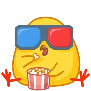 🐣 cartoon, chicken, popcorn, 3d glasses, entertainment telegram sticker