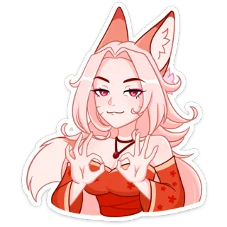 👌 anime girl, fox ears, woman, sticker, cartoon, illustration whatsapp sticker