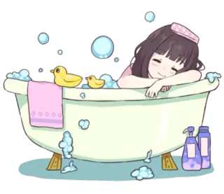 😄 kąpiel, relaks, słodkie, anime, kaczka, bańki telegram sticker