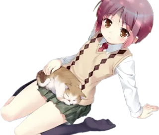 ❄ anime girl, cat, school uniform, kawaii, cute, sitting, chibi telegram sticker