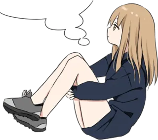 😐 动漫, 女孩, 坐着, 思考, 休闲 whatsapp sticker