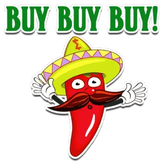 💵 BUY BUY BUY! chili pepper, sombrero, cartoon, buy, mexican telegram sticker