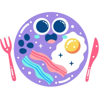 🍽 petit-déjeuner, nourriture, oeuf, bacon, haricots, assiette, fourchette, couteau telegram sticker