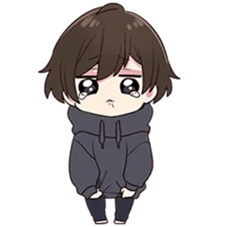🥺 triste, piangendo, anime, chibi, ragazzo, cartone animato telegram sticker