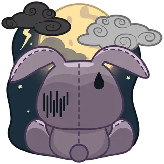 😰 うさぎ, おもちゃ, 悲しい, 月, 涙, 嵐, 雲, 夜 telegram sticker