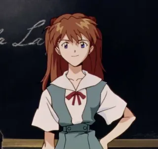 🤗 Asuka Langley Soryu Neon Genesis Evangelion anime, manga, cartoon, animated, character, teenager, girl, school uniform telegram sticker
