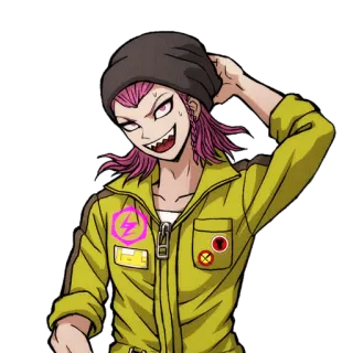 🙂 Kazuichi Souda Danganronpa อนิเมะ, วิดีโอเกม, ผมสีชมพู, ตัวละคร, หมวกบีนนี่, ช่างเครื่อง, ตัวร้าย telegram sticker