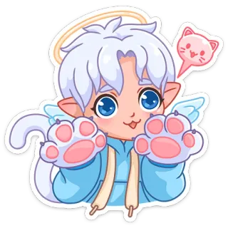 🐾 ангел, каваий, милый, аниме, чиби, крылья, нимб, кот telegram sticker