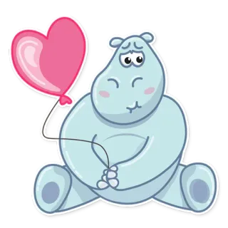 ❤️ kuda nil, kartun, lucu, binatang, balon, hati, kawaii whatsapp sticker