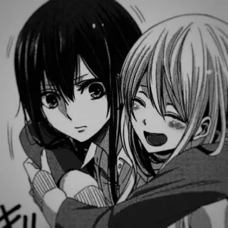 🖤 Anime, Postacie, Ilustracja, Przytulanie, Przyjaźń whatsapp sticker