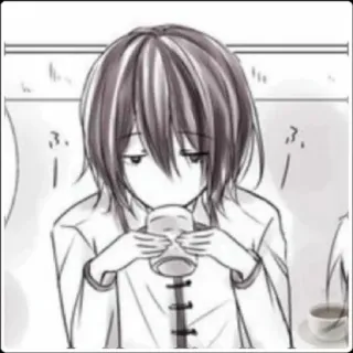 😔 Anime, Mangá, Personagem, Bebendo, Chá, Fofo, Kawaii telegram sticker