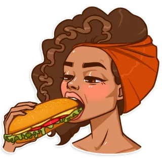 🍔 woman, sandwich, food, eating, cartoon, portrait telegram sticker