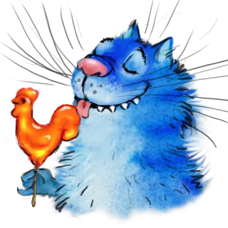 🐔 gatto, lecca lecca, blu, cartone animato, pollo, dolce telegram sticker
