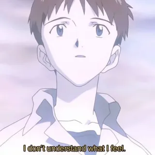 😦 Shinji Ikari Neon Genesis Evangelion I don't understand what I feel. anime, emosional, bingung, remaja, karakter telegram sticker