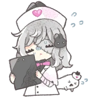 😢 chica anime, enfermera, corazón, vendaje, lindo, portapapeles telegram sticker