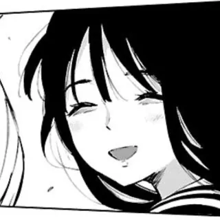 ☺️ anime, garota, sorrindo, preto e branco, mangá telegram sticker