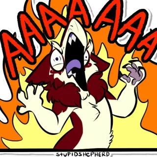 😡 AAAAAAA мультфильм, огонь, волк, крик, тревога telegram sticker