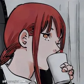 🔮 Makima Chainsaw Man @Fusigiguro_Megumi anime, manga, makima, chainsaw man, pelirroja, chica, bebiendo telegram sticker