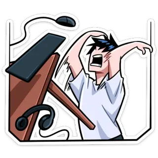 😡 estresado, ordenador, trabajando, dibujos animados, escritorio, frustrado telegram sticker