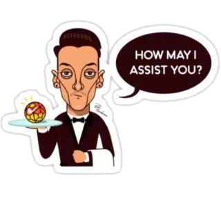 😂 Mesut Özil HOW MAY I ASSIST YOU? soccer, football, athlete, waiter, caricature telegram sticker