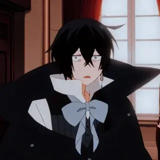 ❤️ Anime, Desenho animado, Homem, Cabelo preto, Gravata borboleta, Traje formal telegram sticker