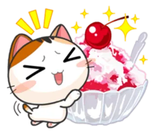 🍧 猫, アイスクリーム, デザート, さくらんぼ, 可愛い, かわいい, キラキラ telegram sticker