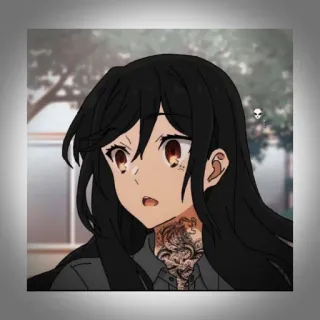 💫 Anime Mädchen, Tattoo, schwarze Haare, Cartoon, Illustration, Kunst telegram sticker