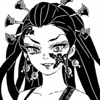 💄 Daki Demon Slayer 动漫, 恶魔, 女孩, 花, 漫画, 黑白, 堕姬 telegram sticker