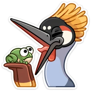 🍴 pájaro, rana, sombrero, animal, lindo, dibujos animados telegram sticker