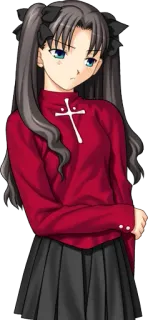 😕 Rin Tohsaka Fate/stay night Anime, Personaje, Mujer, Pelo largo, Uniforme escolar whatsapp sticker