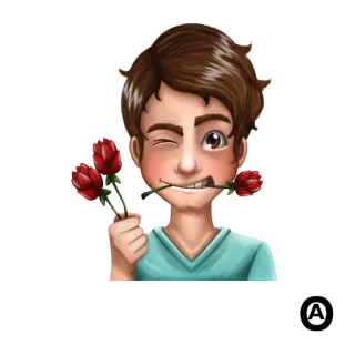 😉 persona, rosa, guiño, dibujos animados, romántico, flor telegram sticker