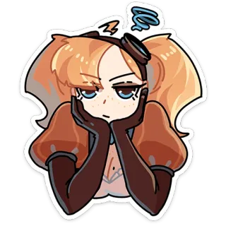 ⭐ sticker, cartoon, meisje, anime, steampunk, pruilen, schattig whatsapp sticker