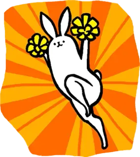 🙌 coniglio, cheerleader, pon pon, carino, cartone animato, animale, arancione, bianco telegram sticker