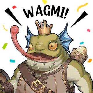 💪 WAGMI! лягушка, король, корона, wagmi, криптовалюта, мем telegram sticker