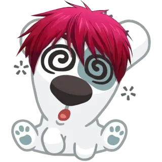 😵‍💫 anime, cute, dog, spiral eyes, red hair, cartoon whatsapp sticker